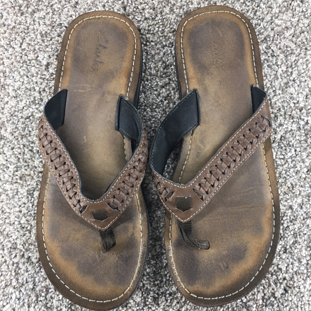 Clarks Collection Fenner Nerice Brown Braided Thong Flip Flops Sandals Size 11